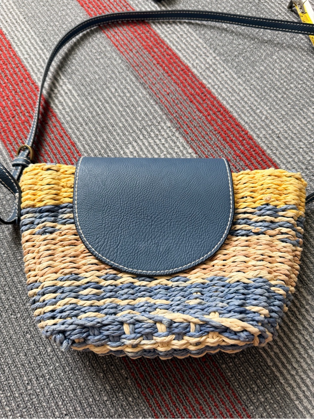 Universal Thread Blue Striped Woven Straw Crossbody Boho Beach Bag Size 11x7inch - Picture 7 of 8